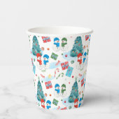 かわいいクリスマスツリー、雪だるま、ギフト、キャンディパターン 紙コップ (裏面)