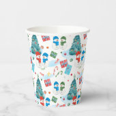 かわいいクリスマスツリー、雪だるま、ギフト、キャンディパターン 紙コップ (左)