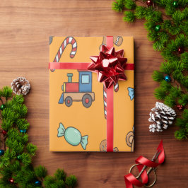 かわいいクリスマステディベアとおもちゃの列車 ラッピングペーパー