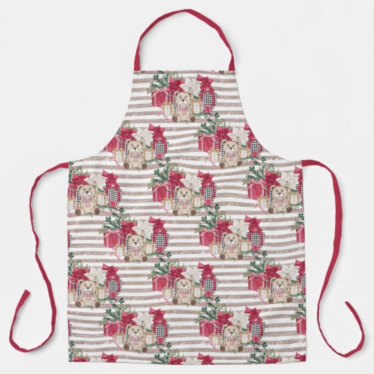 かわいいクリスマステディベアとギフトボックスエプロン エプロン (正面)