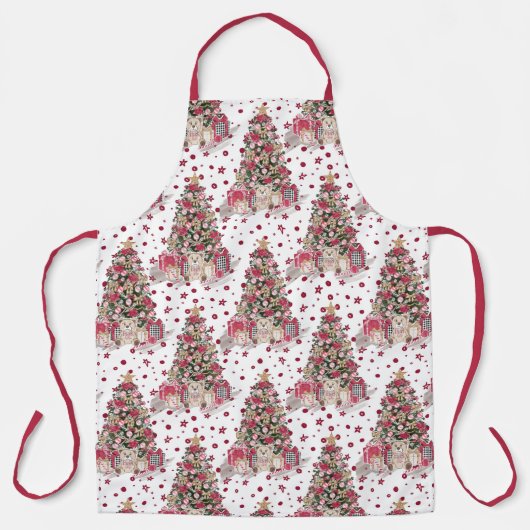 かわいいクリスマステディベアとギフトボックスエプロン エプロン (正面)