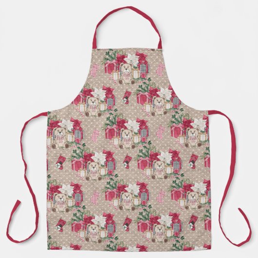 かわいいクリスマステディベアとギフトボックス エプロン (正面)