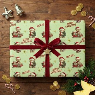 かわいいクリスマステディベアとテキスト ラッピングペーパー