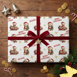 かわいいクリスマステディベアとテキスト ラッピングペーパー