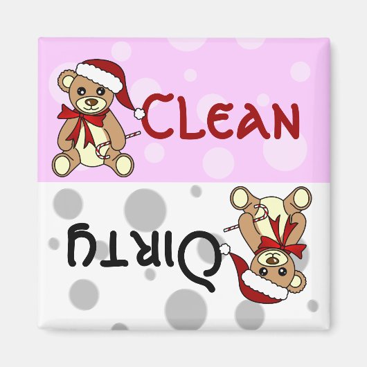 かわいいクリスマステディベアクリーン汚い食洗機 マグネット (正面)