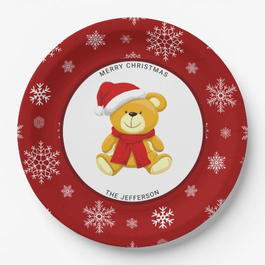 かわいいクリスマステディベアーサンタ ペーパープレート (正面)
