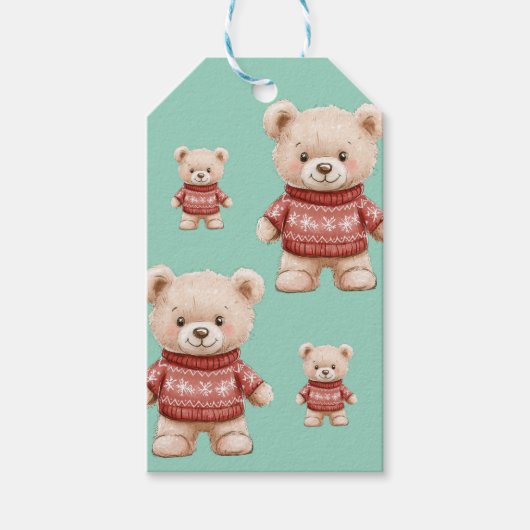 かわいいクリスマステディベア ギフトタグ (正面)