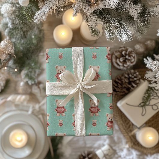 かわいいクリスマステディベア ラッピングペーパー