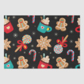 かわいいクリスマステーマパターンブラック 薄葉紙 (正面)