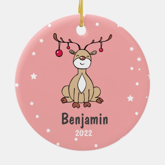 かわいいクリスマスディアキッズパーソナライズされた セラミックオーナメント (裏面)