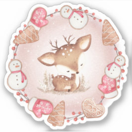 かわいいクリスマスディアジンジャーブレッドピンクキスカット シール