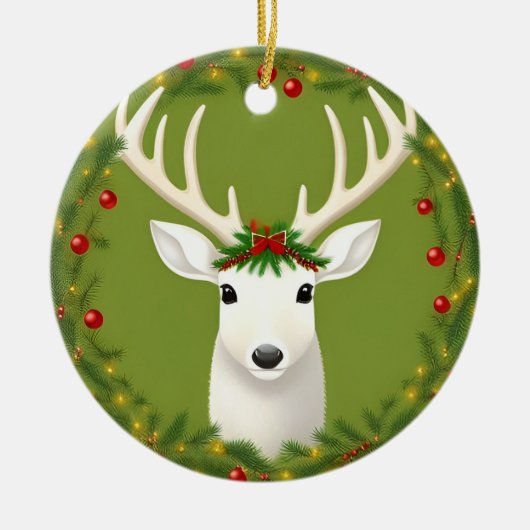 かわいいクリスマスディアー セラミックオーナメント (正面)