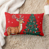 かわいいクリスマスディアー ランバークッション (ブランケット)