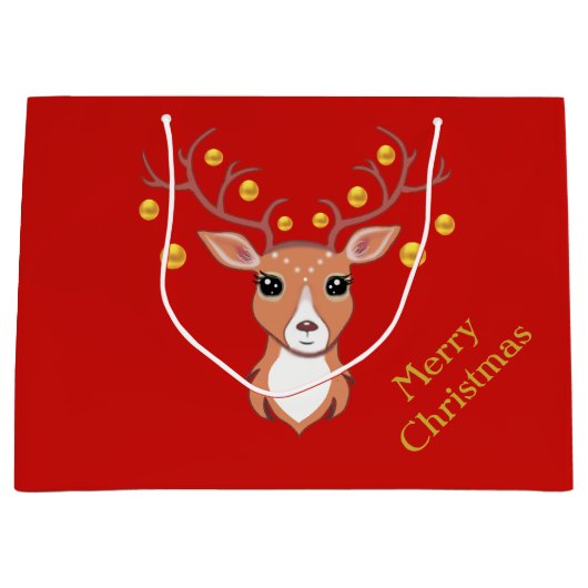 かわいいクリスマスディアー ラージペーパーバッグ (正面)
