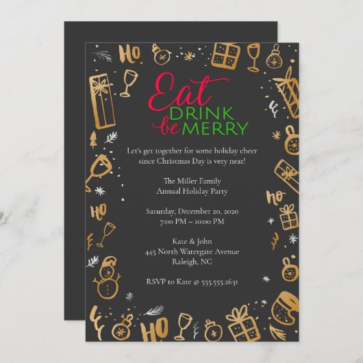 かわいいクリスマスデザインパーティー 招待状 (正面/裏面)