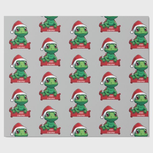 かわいいクリスマストカゲ陽気なクリスマスデザイン ラッピングペーパー (フラット)