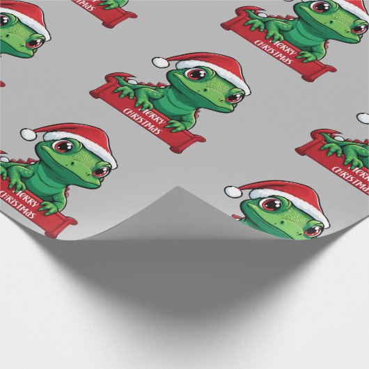 かわいいクリスマストカゲ陽気なクリスマスデザイン ラッピングペーパー (角)