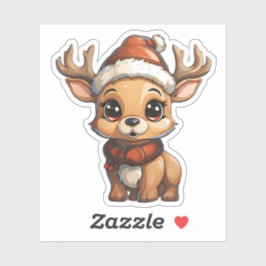かわいいクリスマストナカイがサンタハットとスカーフを着る シール