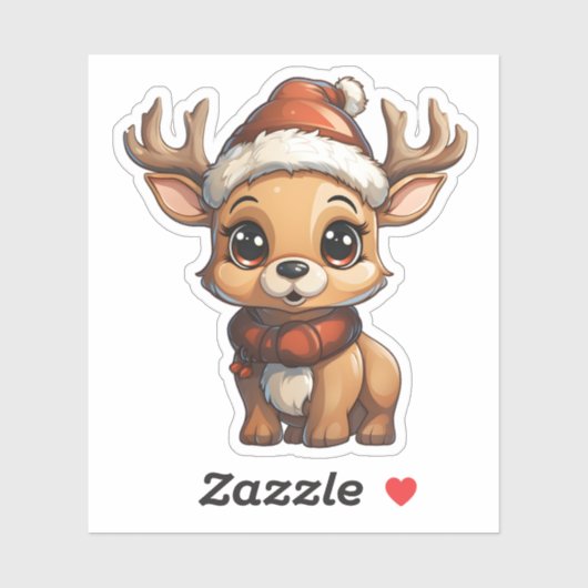 かわいいクリスマストナカイがサンタハットとスカーフを着る シール (シート)