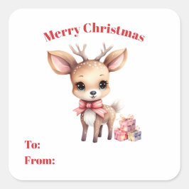 かわいいクリスマストナカイとホリデーギフト スクエアシール
