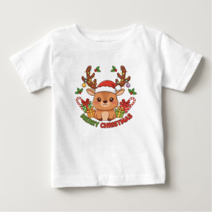 かわいいクリスマストナカイのイラスト ベビーTシャツ