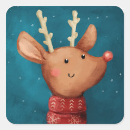 かわいいクリスマストナカイのステッカー スクエアシール