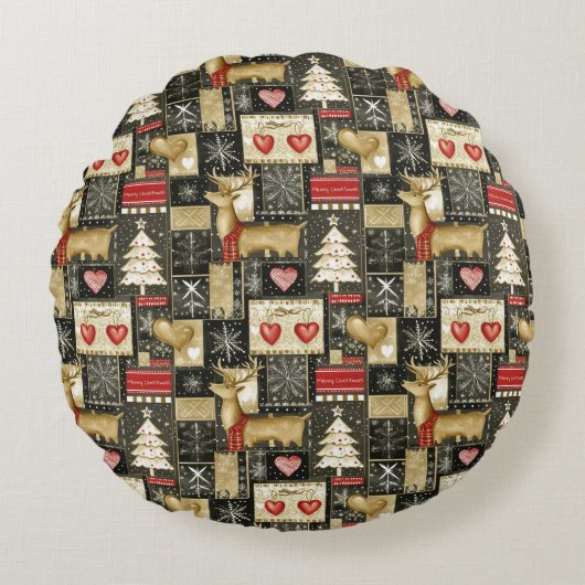 かわいいクリスマストナカイのパターン ラウンドクッション (正面)