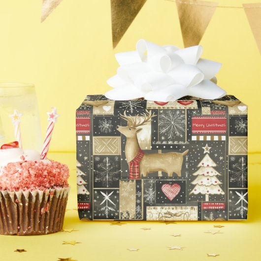 かわいいクリスマストナカイのパターン ラッピングペーパー (誕生日パーティー)