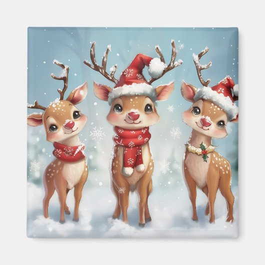 かわいいクリスマストナカイのマグネット マグネット (正面)