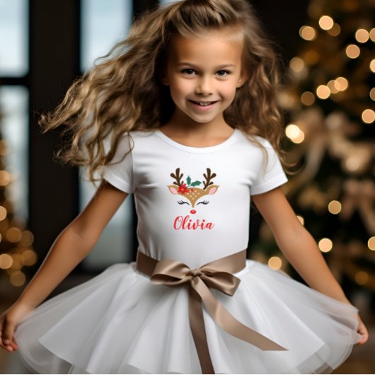 かわいいクリスマストナカイの女の子 ベビーTシャツ