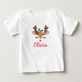かわいいクリスマストナカイの女の子 ベビーTシャツ (正面)