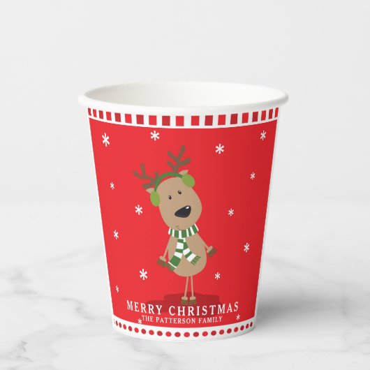 かわいいクリスマストナカイの子どもパーソナライズされた冬 紙コップ (正面)