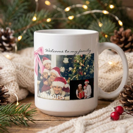  かわいいクリスマストナカイの家族写真 ジャンボコーヒーマグカップ