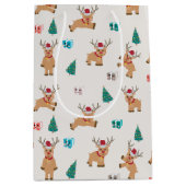 かわいいクリスマストナカイの柄 ミディアムペーパーバッグ (正面)