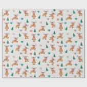 かわいいクリスマストナカイの柄 ラッピングペーパー (フラット)