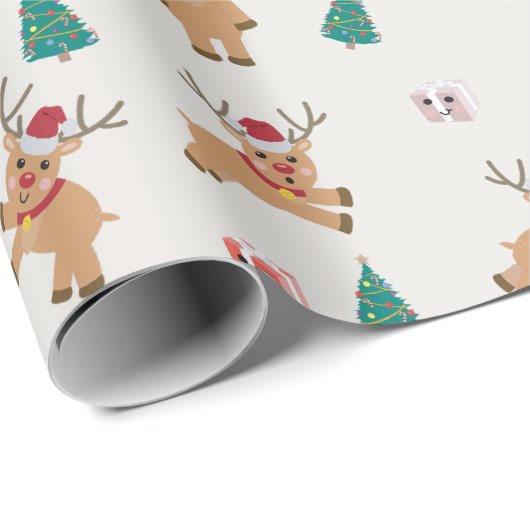 かわいいクリスマストナカイの柄 ラッピングペーパー (ロールコーナー)