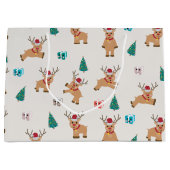 かわいいクリスマストナカイの柄 ラージペーパーバッグ (正面)