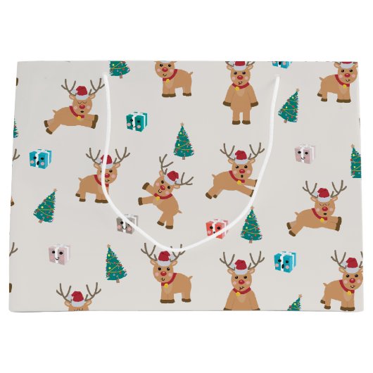 かわいいクリスマストナカイの柄 ラージペーパーバッグ (正面)