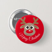 かわいいクリスマストナカイの漫画レッド 缶バッジ (正面&裏面)