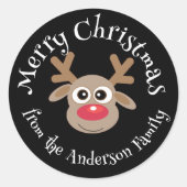 かわいいクリスマストナカイの漫画白黒の種類 ラウンドシール (正面)