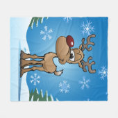 かわいいクリスマストナカイの漫画 フリースブランケット (正面(横))
