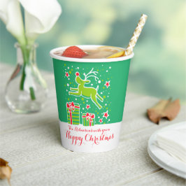 かわいいクリスマストナカイの緑カスタムの赤い 紙コップ