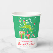 かわいいクリスマストナカイの緑カスタムの赤い 紙コップ (裏面)