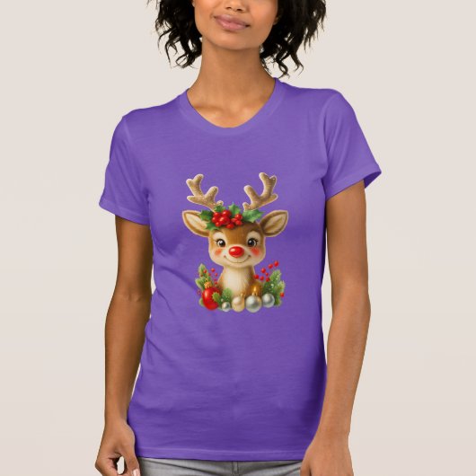 かわいいクリスマストナカイの3Dイラスト | ホリデー Tシャツ (正面)