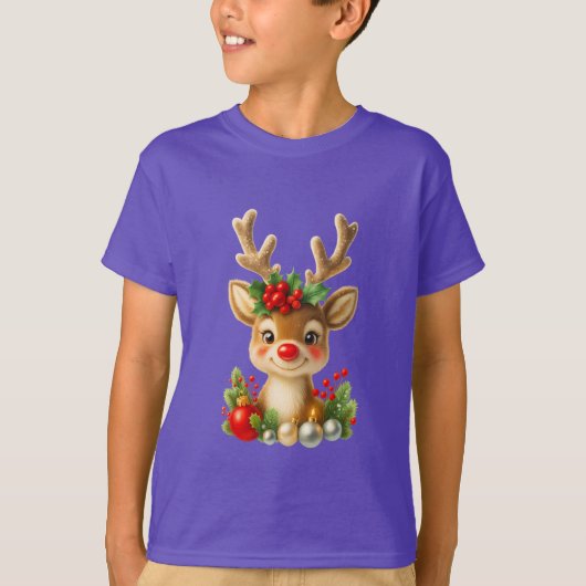 かわいいクリスマストナカイの3Dイラスト | ホリデー Tシャツ (正面)