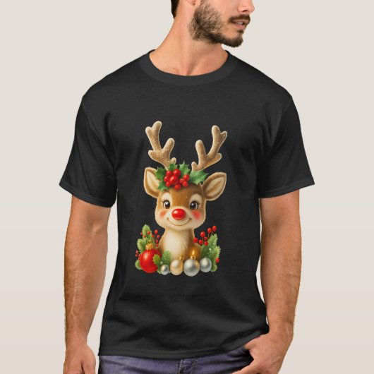 かわいいクリスマストナカイの3Dイラスト | ホリデー Tシャツ (正面)