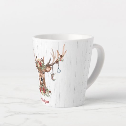 かわいいクリスマストナカイオーナメント |木素朴材 カフェラテマグ (右アングル)