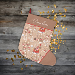 かわいいクリスマストナカイパーソナライズされたの柄 ラージクリスマスストッキング