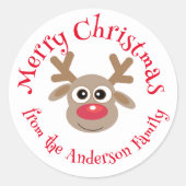 かわいいクリスマストナカイ漫画ホワイトレッド型 ラウンドシール (正面)
