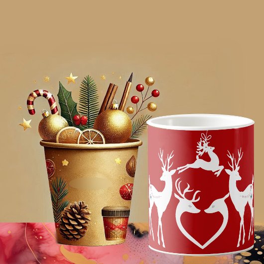 かわいいクリスマストナカイ白いサンタファンキーヘルパー コーヒーマグカップ